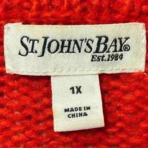 St. John's Bay Women's Size 1X Pullover Sweater  Red Long Sleeve Bright Threads - Picture 10 of 11